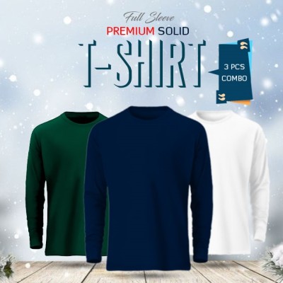 3 pcs Full Sleeve Solid T-Shirt Combo